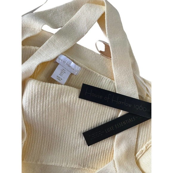 House of Harlow 1960 Woman's Criss Cross Ribbed Knit Crop Top Size L Yellow - Picture 3 of 6